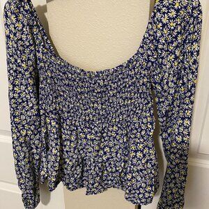 Off-the-shoulder Blue & Yellow Floral Blouse